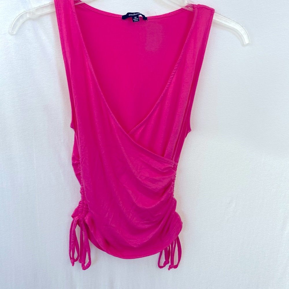 Ambiance pink top with gathered sides with ties NWOT size M